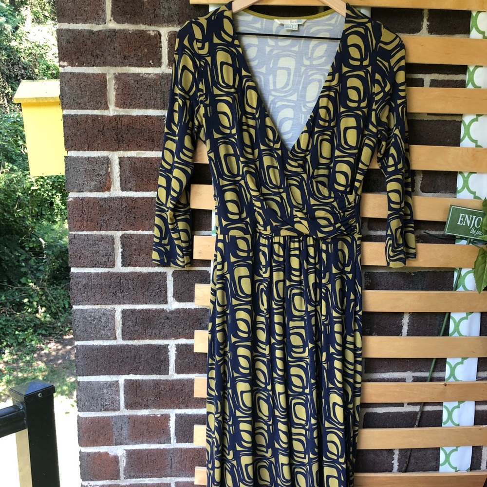 Boden knit 3/4 sleeve faux wrap dress